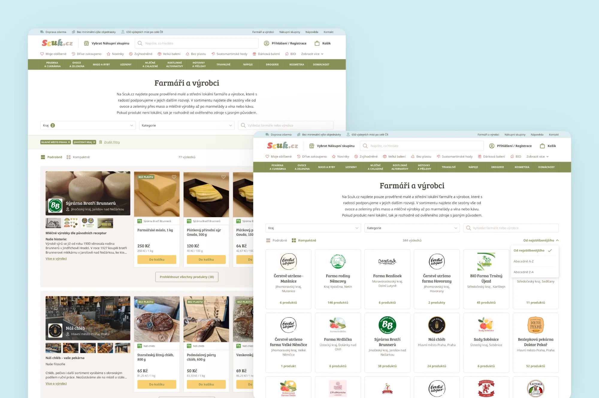Scuk.cz farmers and producers pages in detailed and compact views