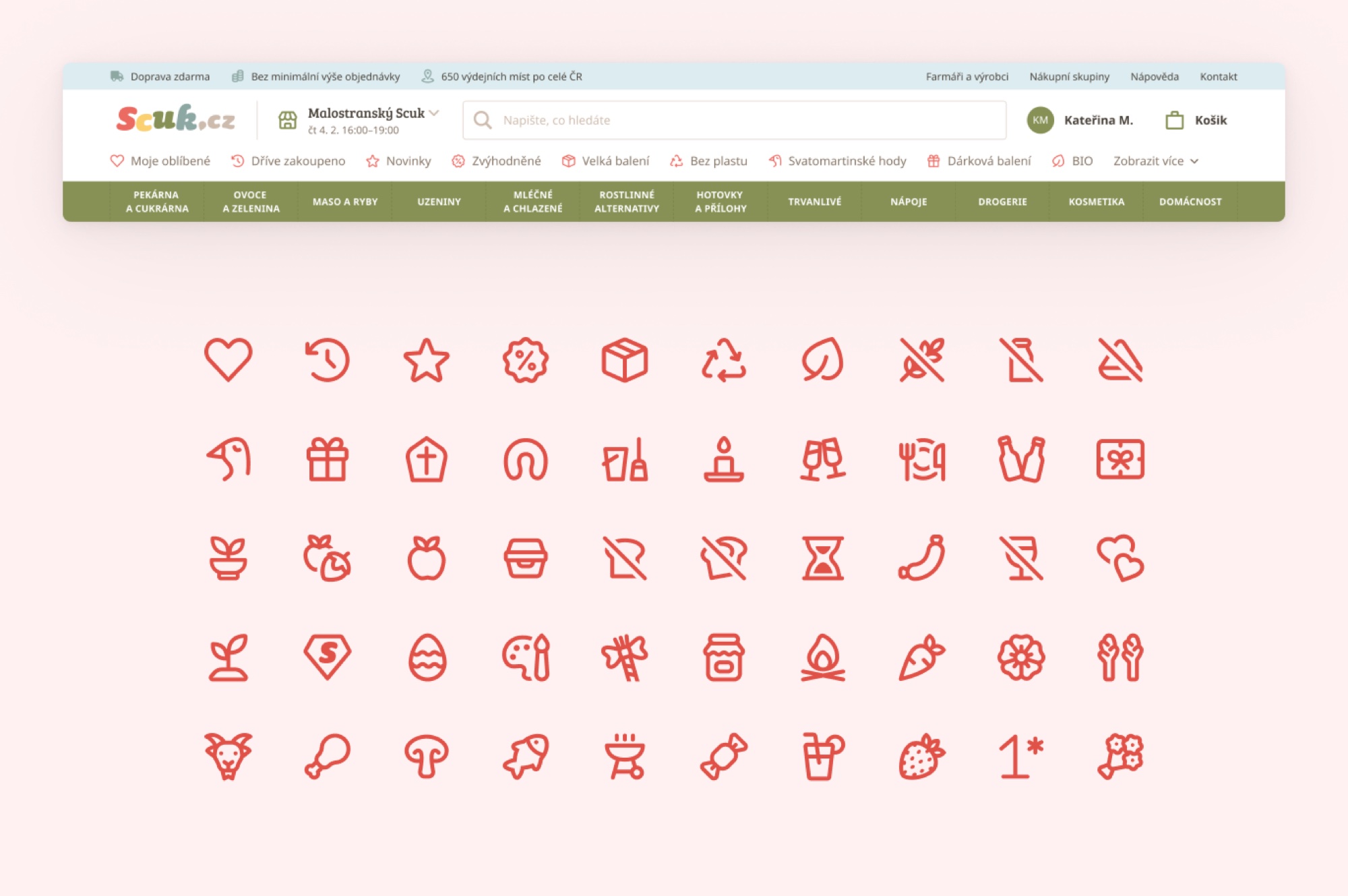 Scuk.cz header navigation and custom category icon set