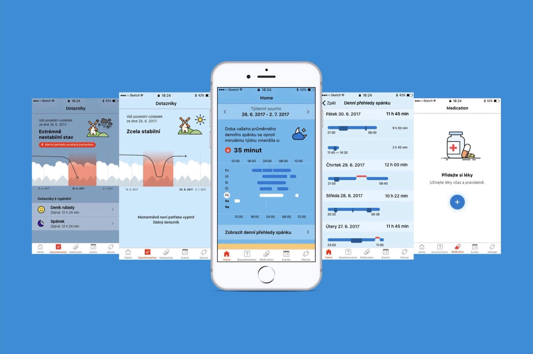 Mindpax app screens for monitoring sleep and activity